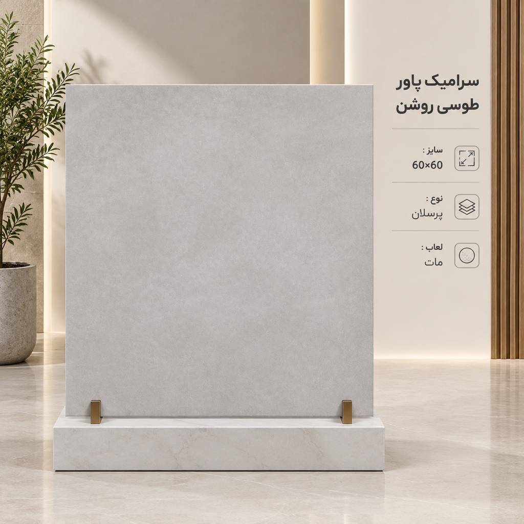 سرامیک پاور طوسی روشن مات پرسلان 60 در 60