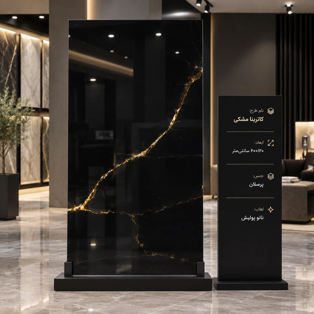 سرامیک طرح کاترینا مشکی ۶۰ در ۱۲۰ پرسلان نانو پولیش
