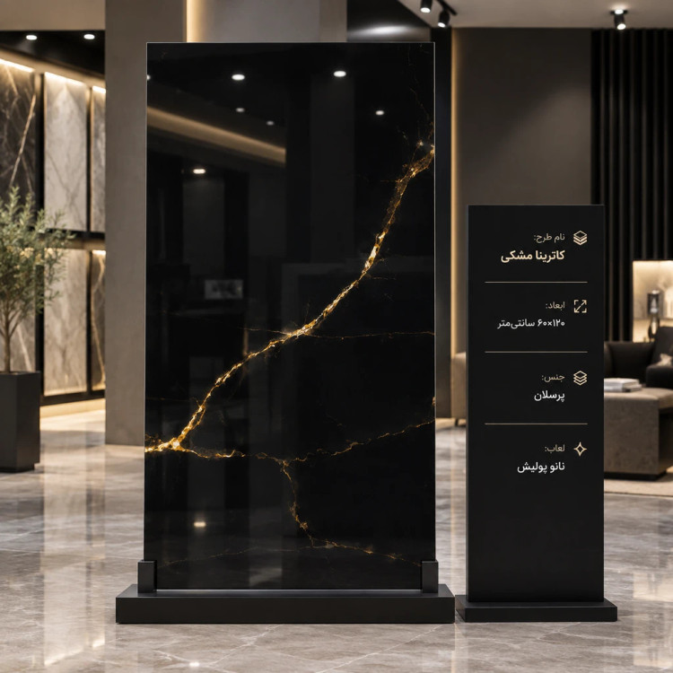 سرامیک طرح کاترینا مشکی ۶۰ در ۱۲۰ پرسلان نانو پولیش
