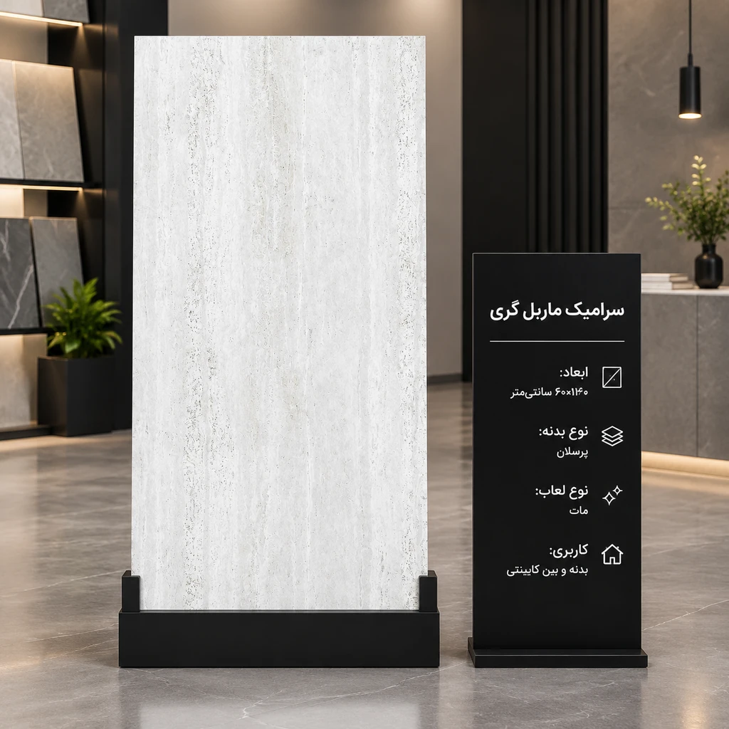 سرامیک ماربل گری ۶۰ ۱۲۰ پرسلان مات روکا